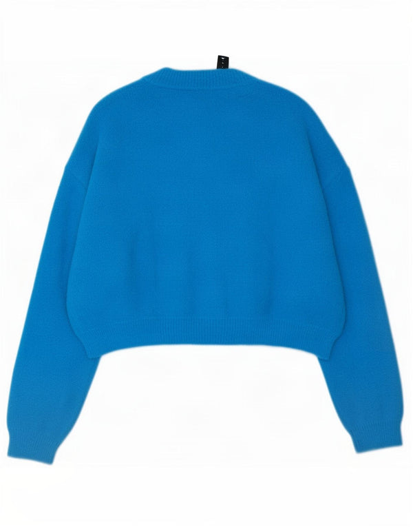 Zara Womens Crop Oversized Crew Neck Jumper Sweater UK 10 Small Blue Nylon