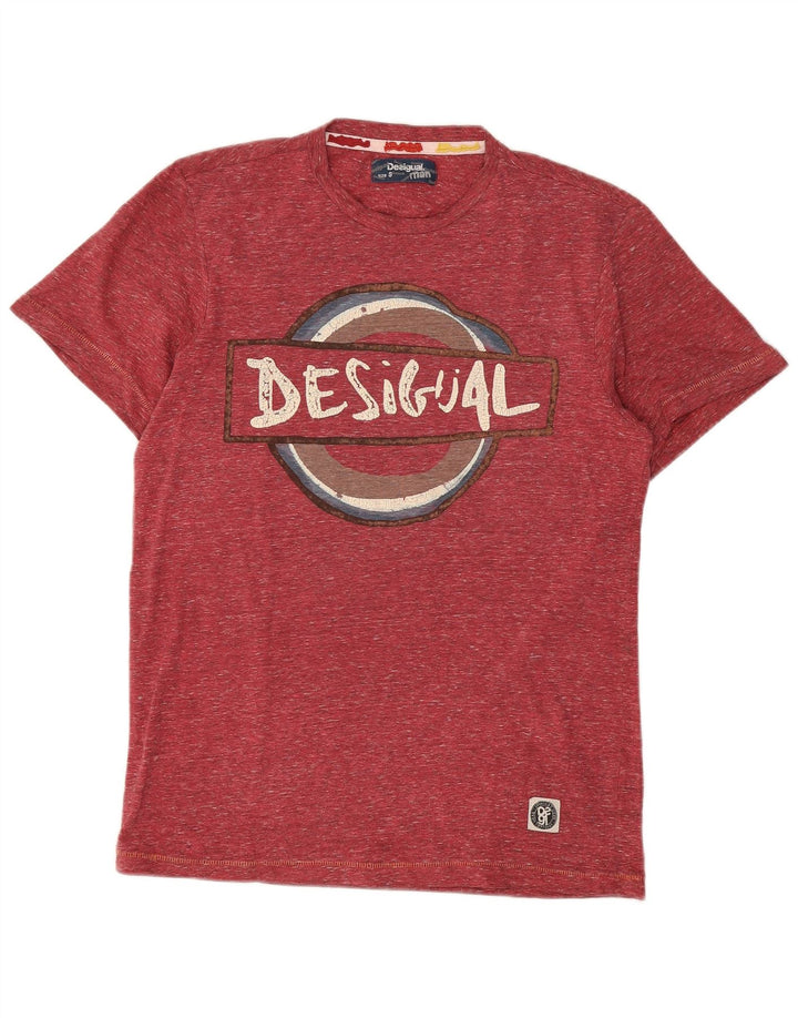 Desigual Mens Graphic T-Shirt Top Small Maroon Flecked
