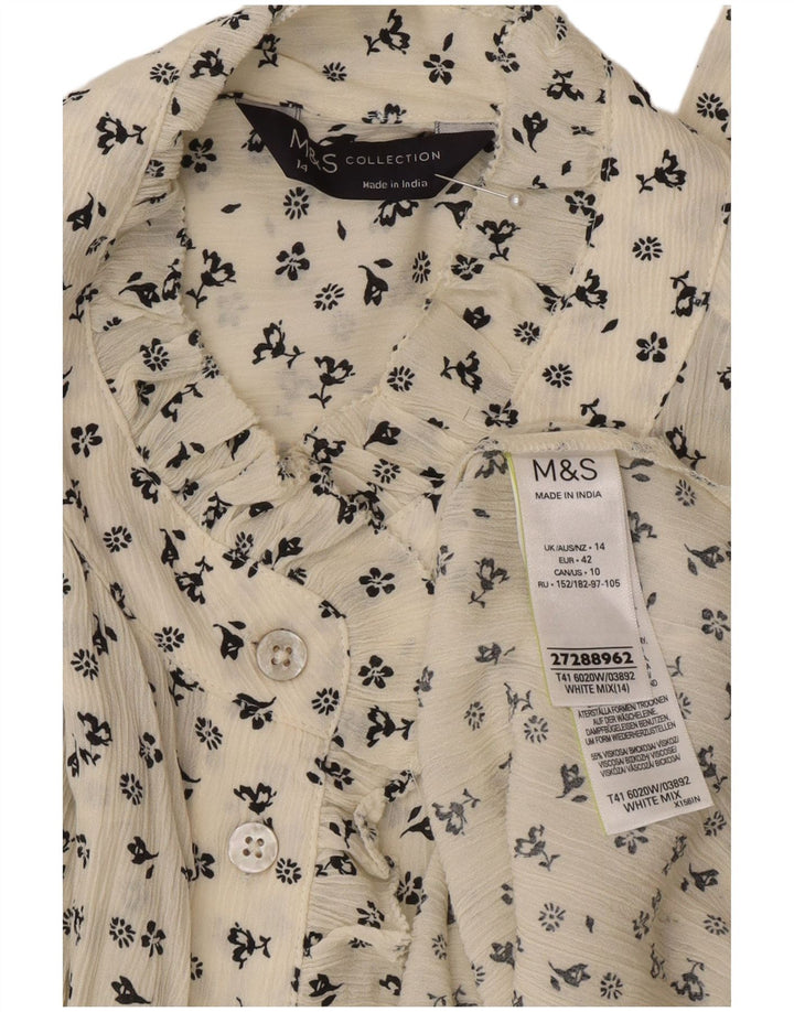 Marks & Spencer Womens Oversized Shirt Blouse UK 14 Large Off White Floral