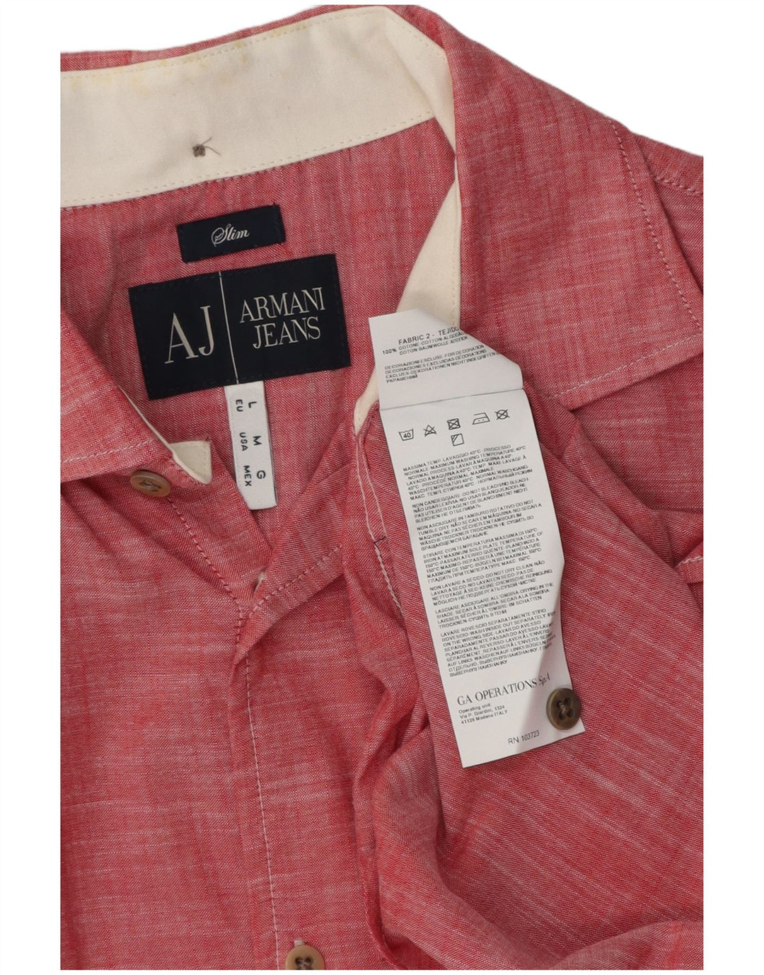 Armani Jeans Mens Slim Fit Shirt Medium Red Flecked Cotton
