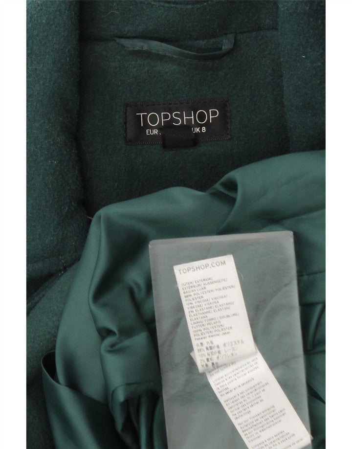 Topshop Womens Overcoat UK 8 Small Green Polyester