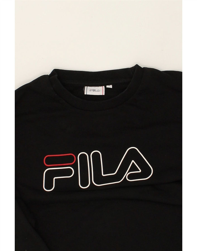 FILA Mens Graphic Sweatshirt Jumper Small Black Cotton | Vintage Fila | Thrift | Second-Hand Fila | Used Clothing | Messina Hembry 