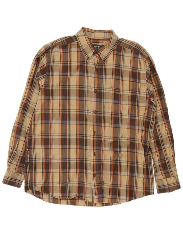 EDDIE BAUER Mens Relaxed Fit Flannel Shirt Large Brown Plaid Cotton