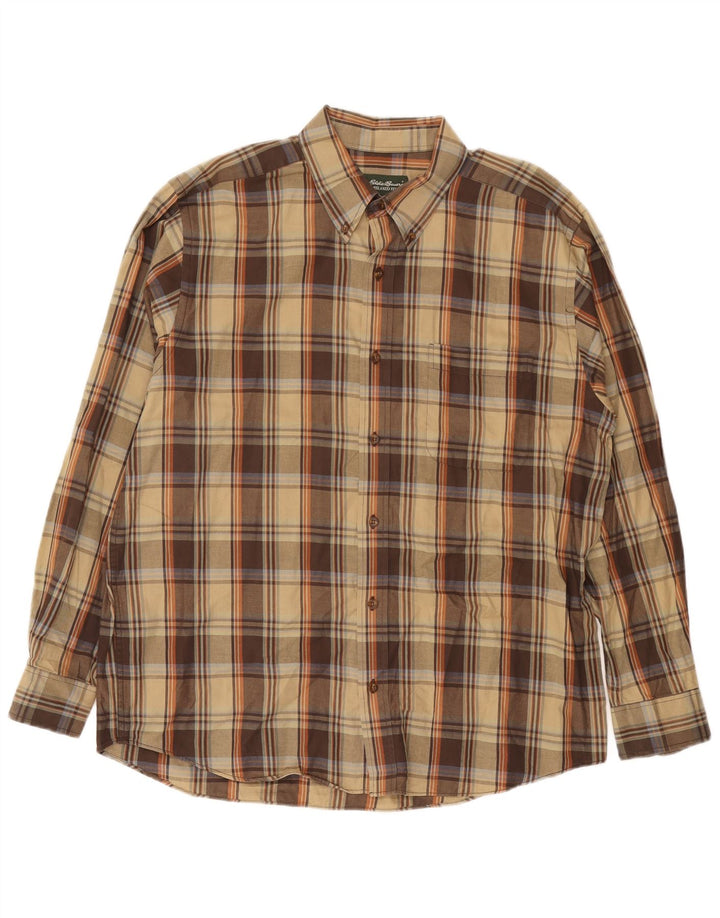 EDDIE BAUER Mens Relaxed Fit Flannel Shirt Large Brown Plaid Cotton