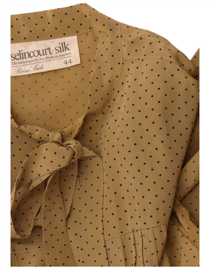 VINTAGE Womens Front Tie Long Sleeve Maxi Dress EU 44 XL Brown Spotted