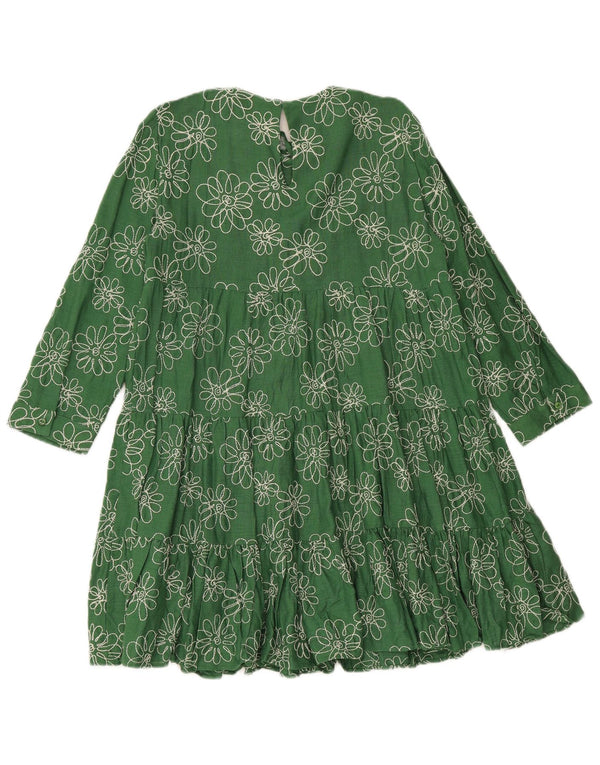 Zara Womens 3/4 Sleeve Loose Fit Tiered Dress UK 6 XS Green Floral Viscose