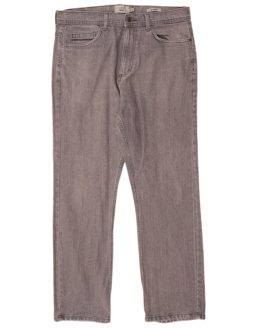 MARKS & SPENCER Mens Regular Straight Jeans W34 L29 Grey Cotton