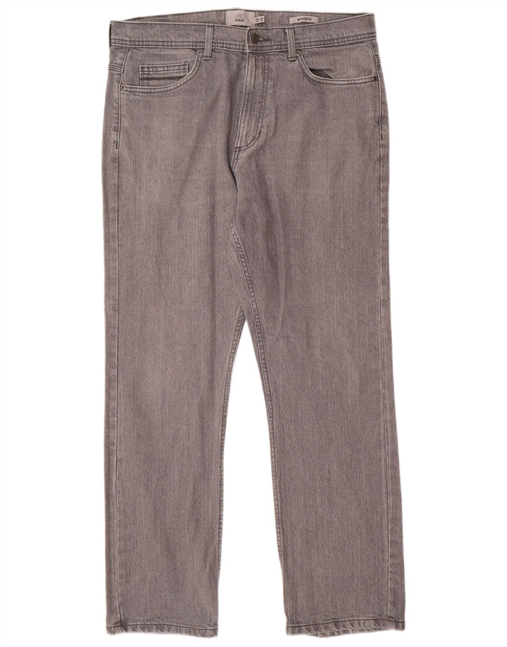 MARKS & SPENCER Mens Regular Straight Jeans W34 L29 Grey Cotton