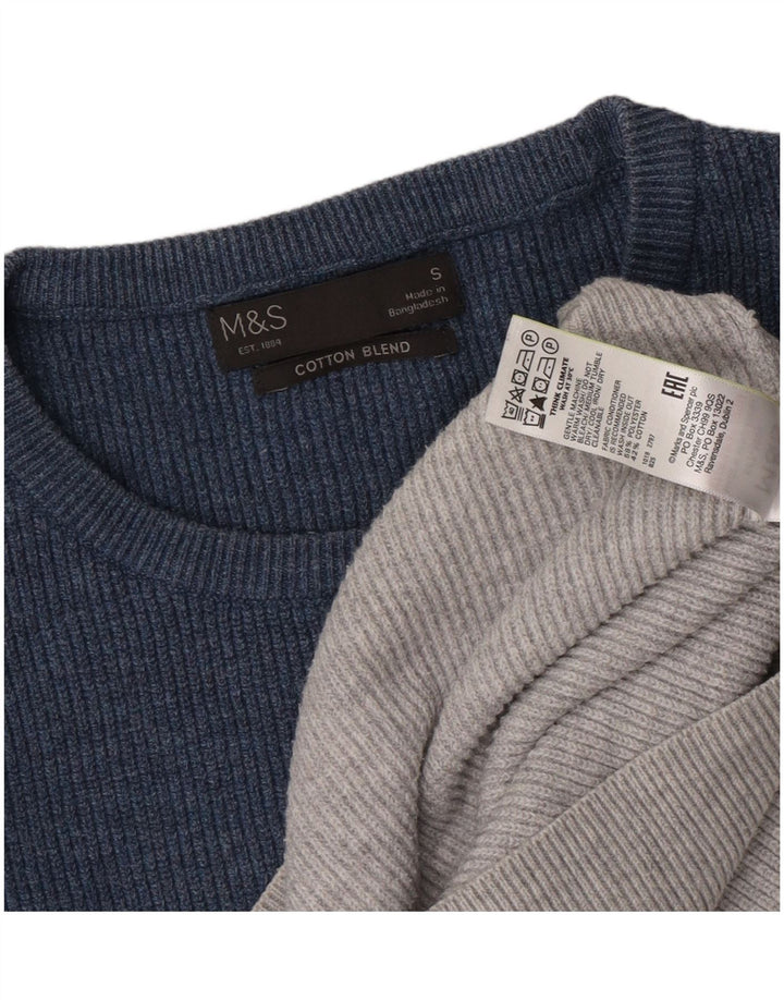 Marks & Spencer Mens Crew Neck Jumper Sweater Small Grey Colourblock