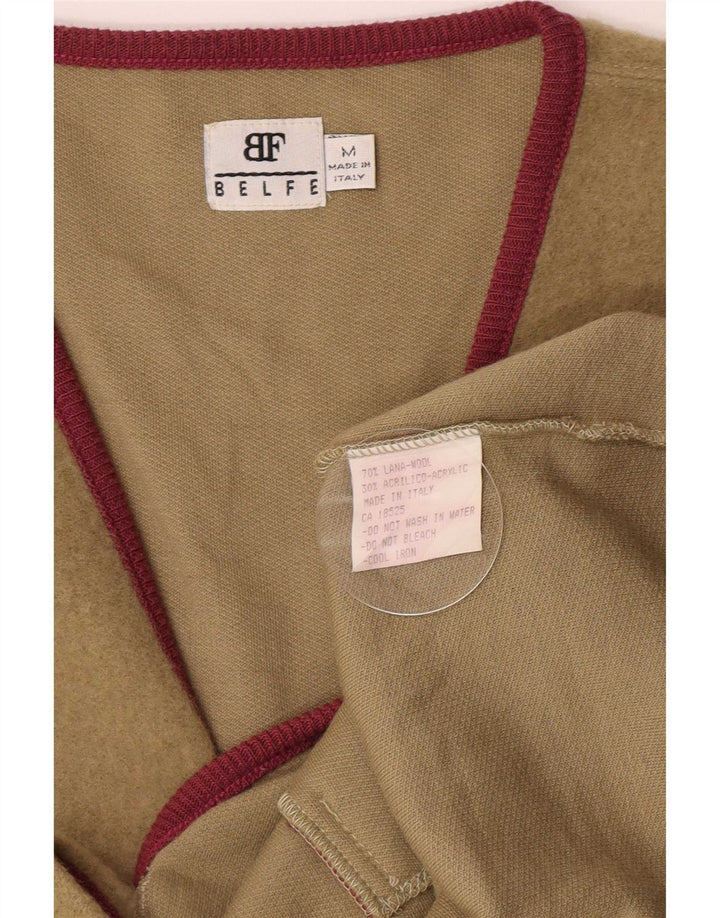 Belfe Mens Waistcoat Medium Khaki Colourblock Wool