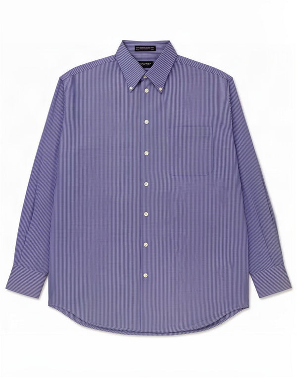 Nautica Mens Shirt Size 15 1/2 Medium Blue Pinstripe Cotton