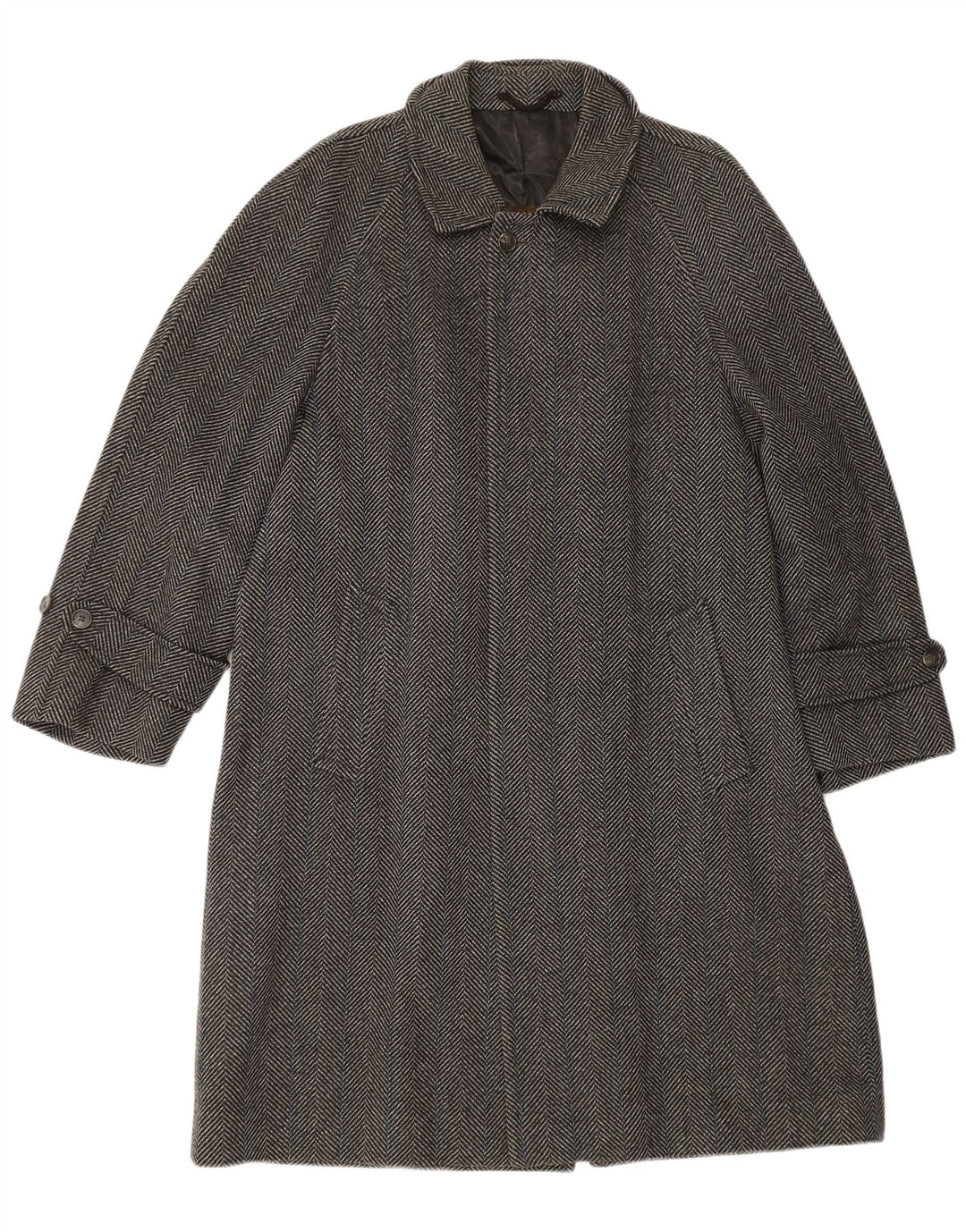 Vintage Mens Overcoat IT 50 Large Grey Herringbone Wool