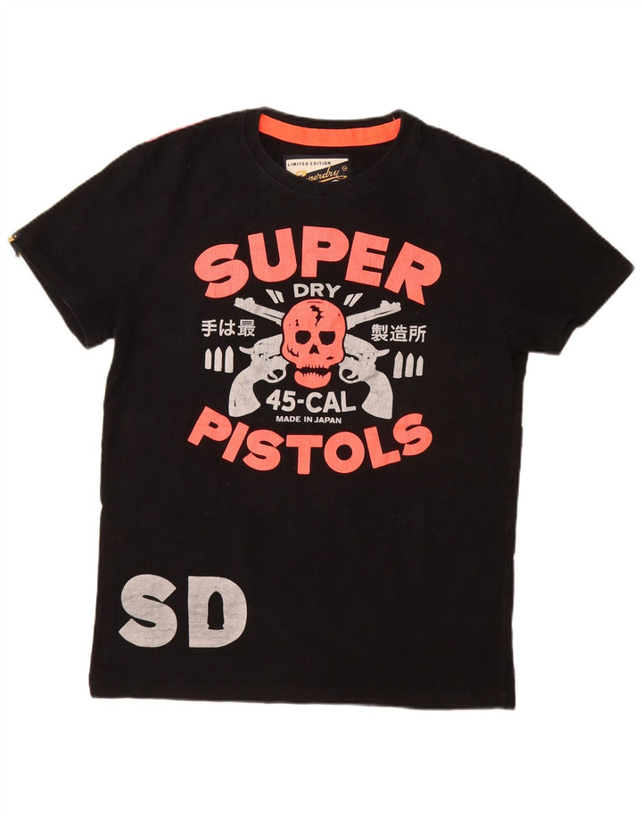 SUPERDRY Mens Graphic T-Shirt Top Large Black Cotton