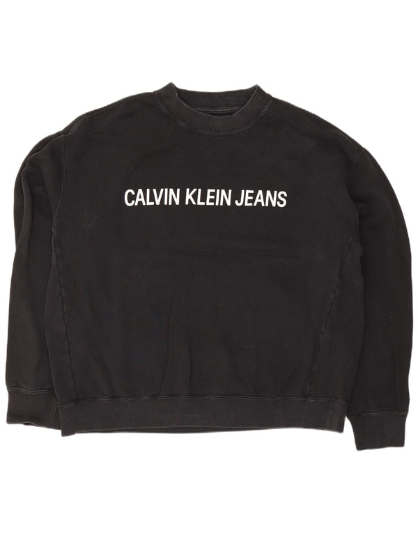 Calvin Klein Jeans Womens Graphic Sweatshirt Jumper UK 22 3XL Black Cotton