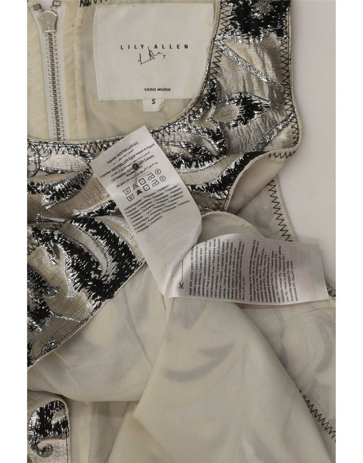 Vintage Womens Sleeveless Blouse Top UK 10 Small Grey Paisley Polyester
