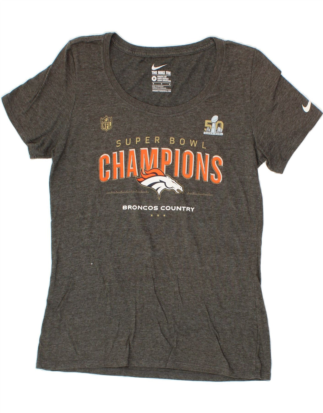 NIKE Womens Broncos Graphic T-Shirt Top UK 12 Medium Grey Cotton Vintage Nike and Second-Hand Nike from Messina Hembry 