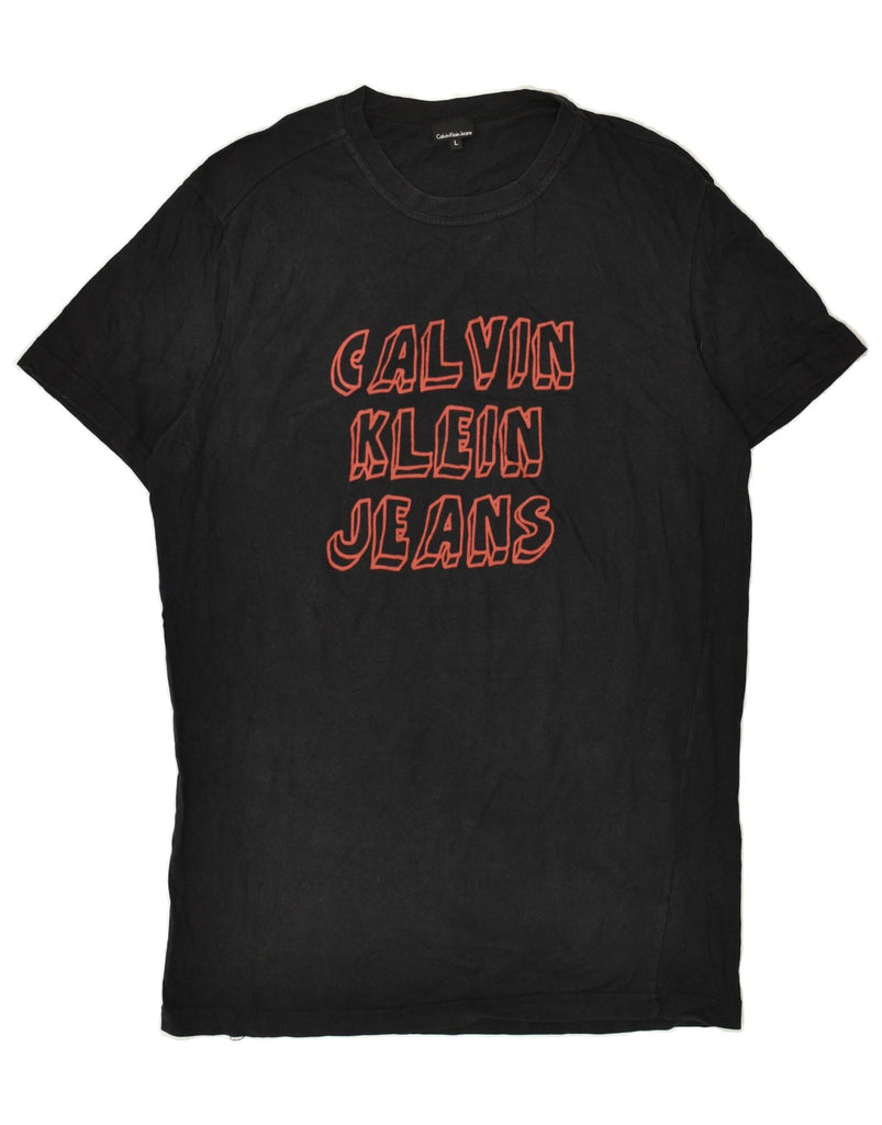 CALVIN KLEIN JEANS Womens Graphic T-Shirt Top UK 16 Large Black | Vintage Calvin Klein Jeans | Thrift | Second-Hand Calvin Klein Jeans | Used Clothing | Messina Hembry 