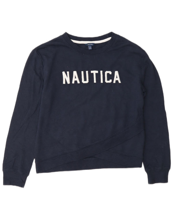 Nautica Womens Graphic Oversized Sweatshirt Jumper UK 10 Small Navy Blue