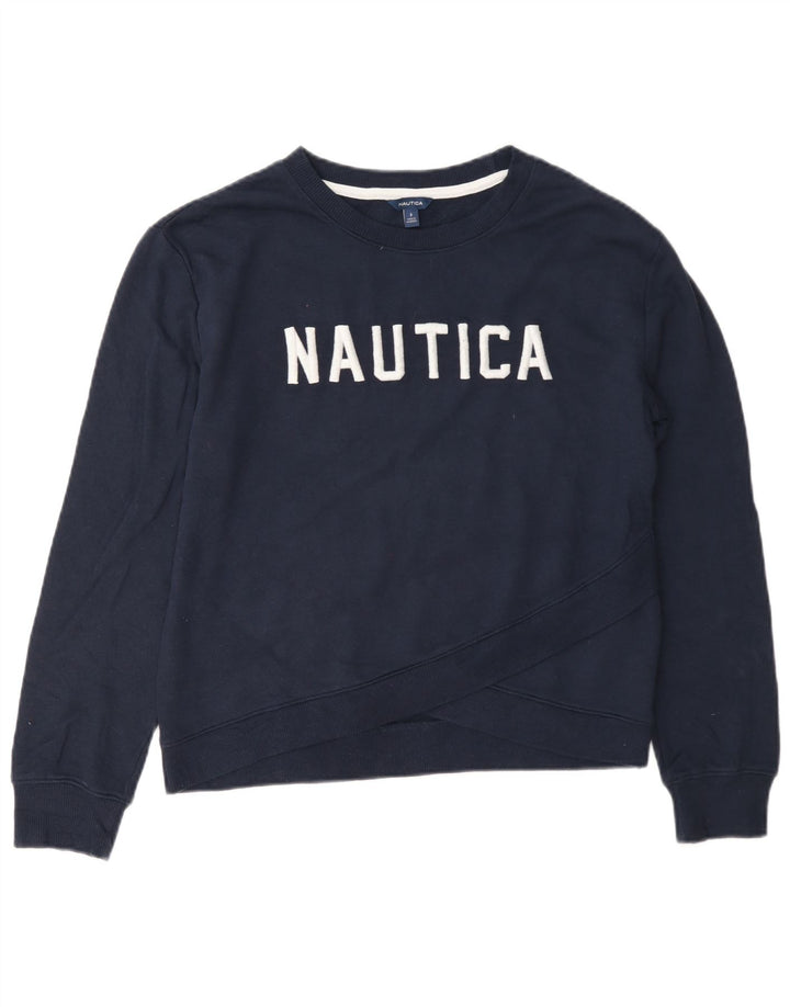 Nautica Womens Graphic Oversized Sweatshirt Jumper UK 10 Small Navy Blue