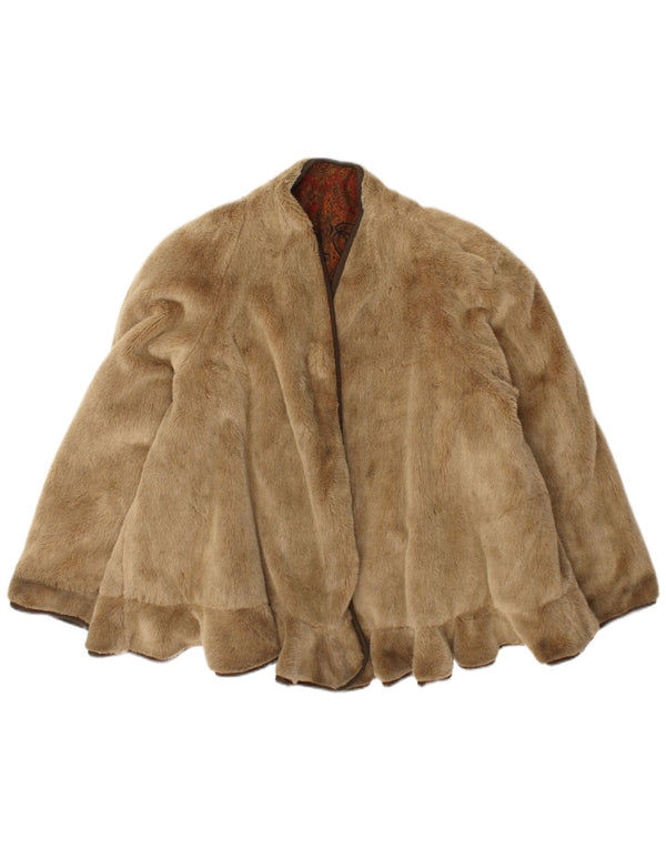 Vintage Womens Oversized Faux Fur Jacket UK 18 XL Beige