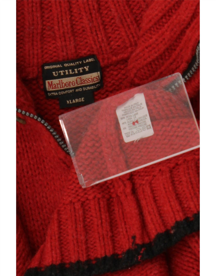 Marlboro Classics Mens Zip Neck Jumper Sweater XL Red Colourblock Wool