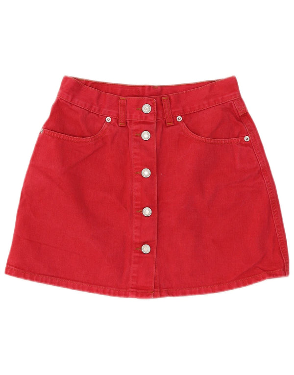 Benetton Womens Mini Denim Skirt IT 44 Medium W26 Red Cotton