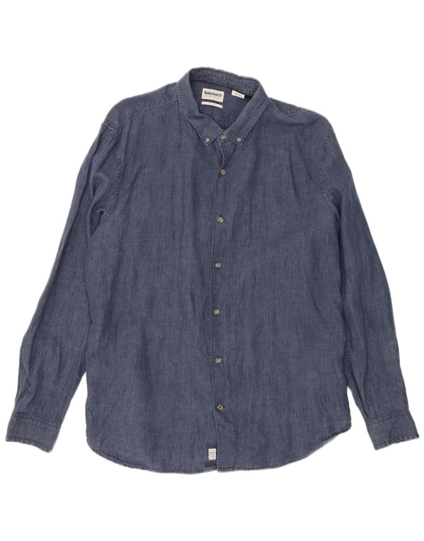 TIMBERLAND Mens Slim Fit Shirt 2XL Navy Blue Linen
