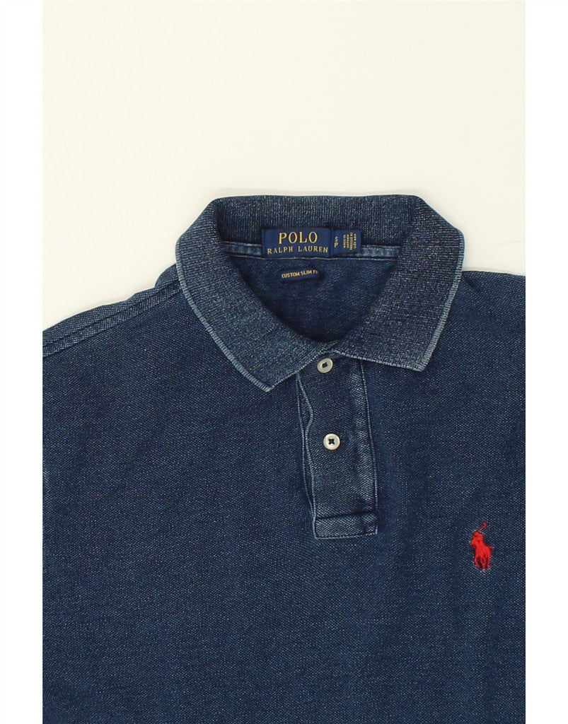 POLO RALPH LAUREN Mens Custom Slim Fit Polo Shirt Small Blue Cotton | Vintage Polo Ralph Lauren | Thrift | Second-Hand Polo Ralph Lauren | Used Clothing | Messina Hembry 