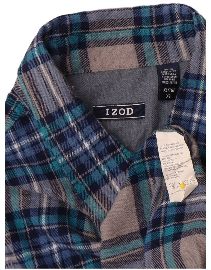 Izod Mens Flannel Shirt XL Blue Check Cotton