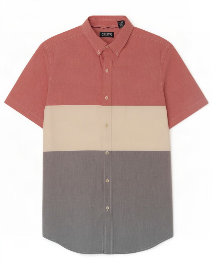 Chaps Mens Short Sleeve Shirt Large Pink Colourblock Cotton