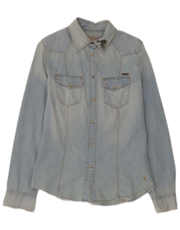 Guess Womens Denim Shirt UK 10 Small Blue Cotton