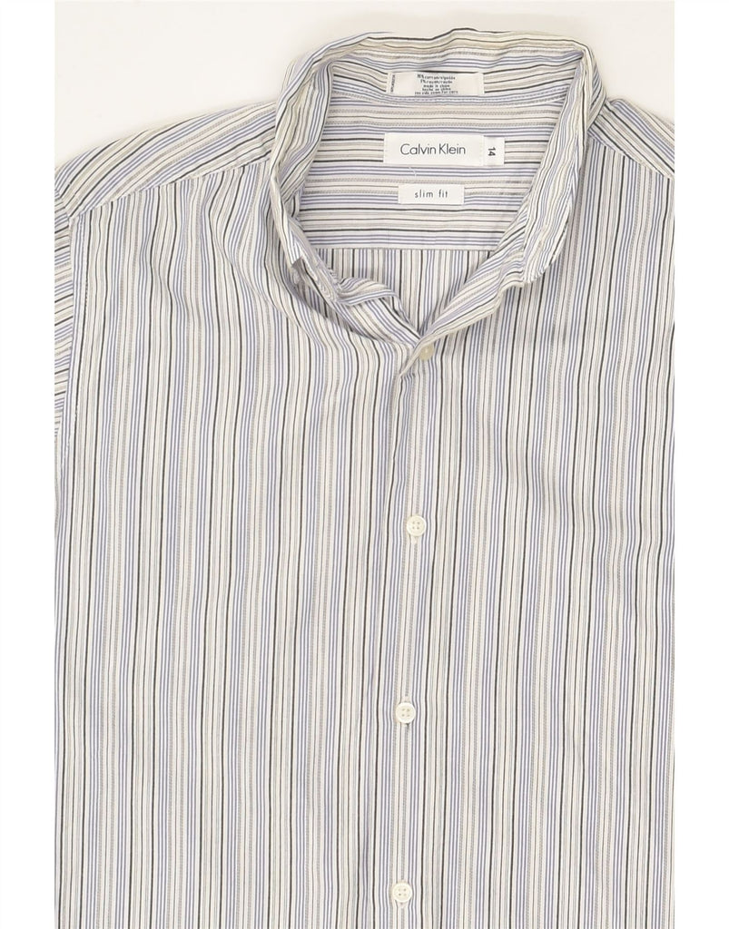 CALVIN KLEIN Boys Slim Shirt 13-14 Years Grey Striped Cotton | Vintage Calvin Klein | Thrift | Second-Hand Calvin Klein | Used Clothing | Messina Hembry 