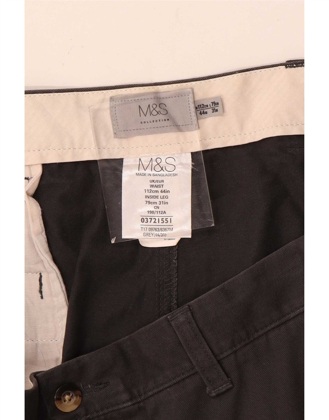 Marks & Spencer Mens Straight Chino Trousers W44 L31 Grey Cotton