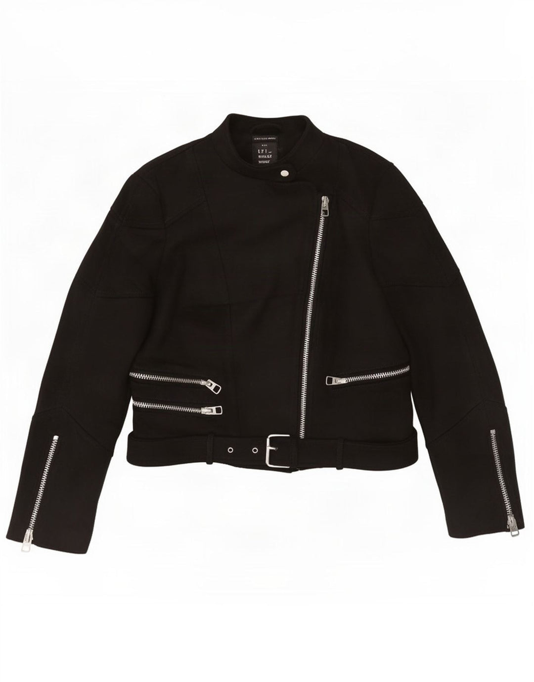 Zara Womens Trafaluc Crop Biker Jacket UK 12 Medium Black Polyester