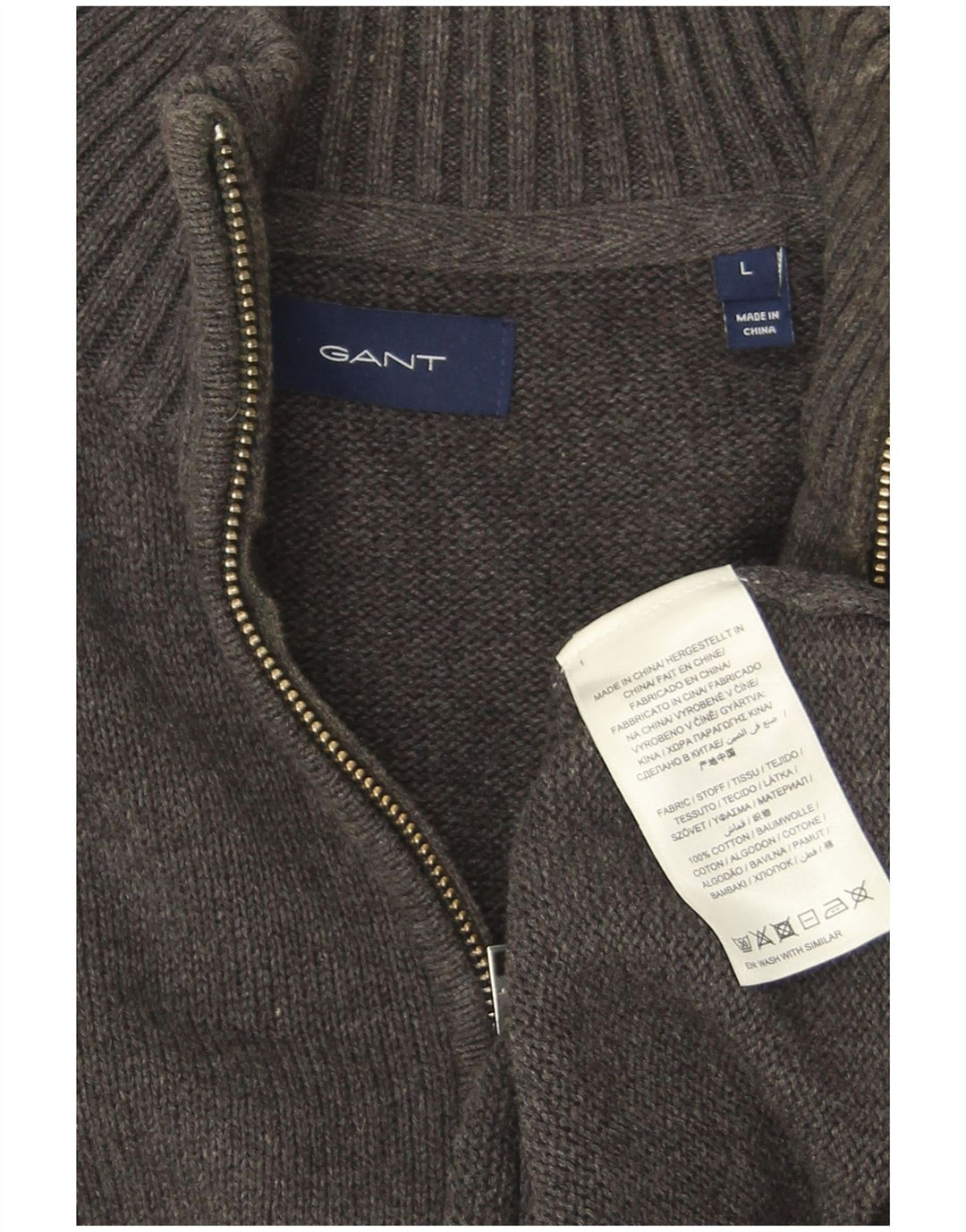Gant Mens Zip Neck Jumper Sweater Large Grey Cotton