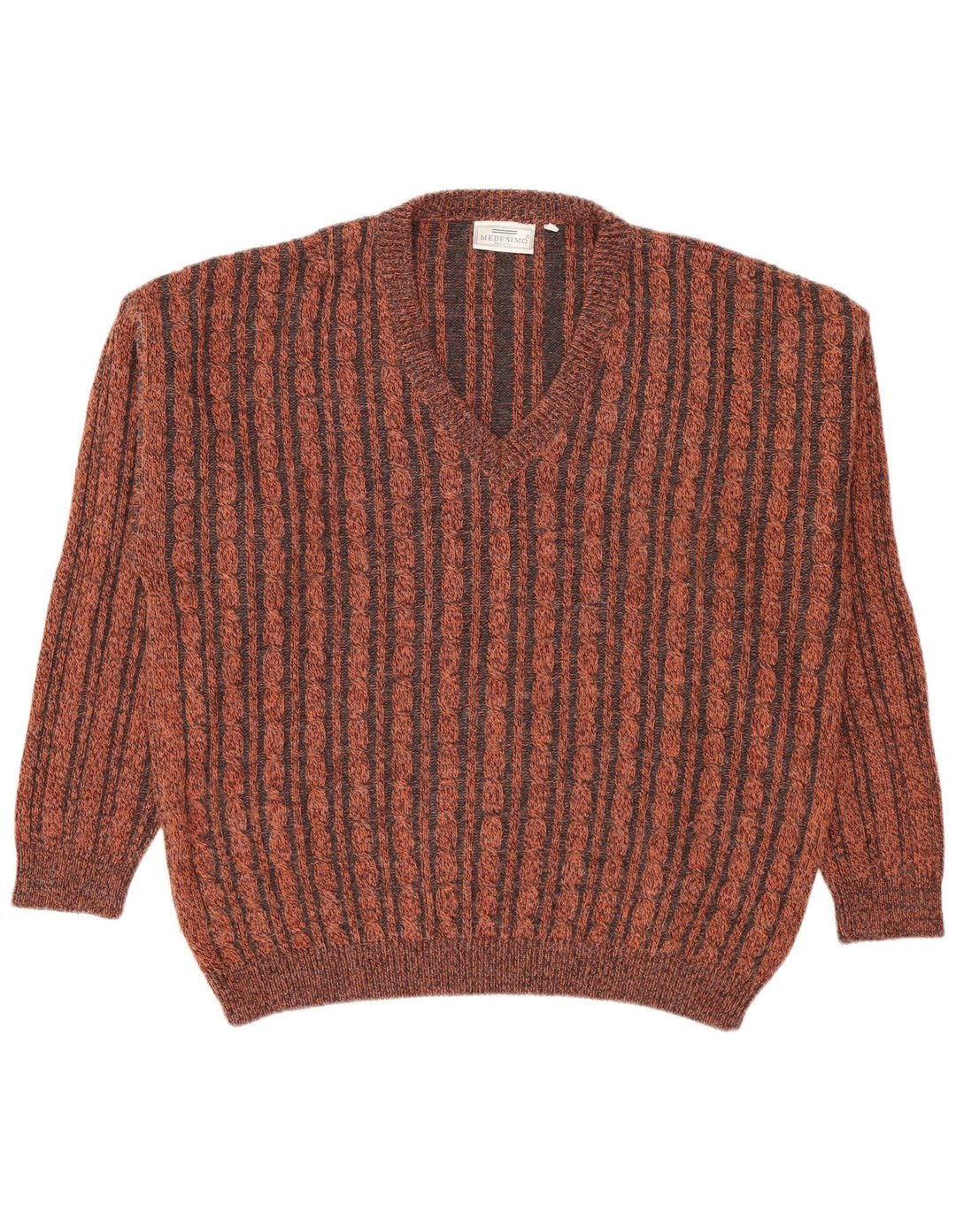 Vintage Mens V-Neck Jumper Sweater Small Brown Striped