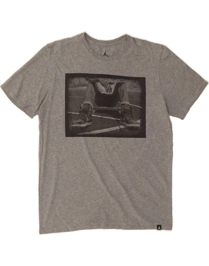 JORDAN Mens Graphic T-Shirt Top Large Grey Cotton Vintage Jordan and Second-Hand Jordan from Messina Hembry 