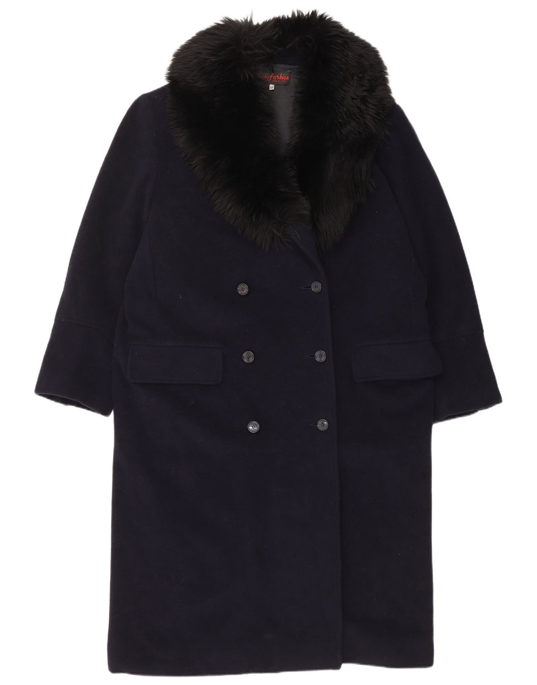 Vintage Womens Double Breasted Coat IT 48 XL Navy Blue Wool