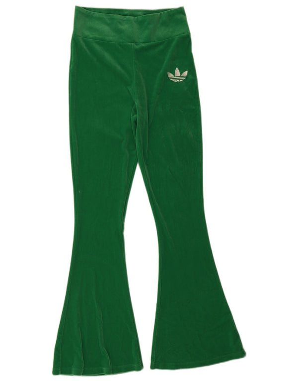 Adidas Womens Flare Velour Tracksuit Trousers UK 12 Medium Green Polyester