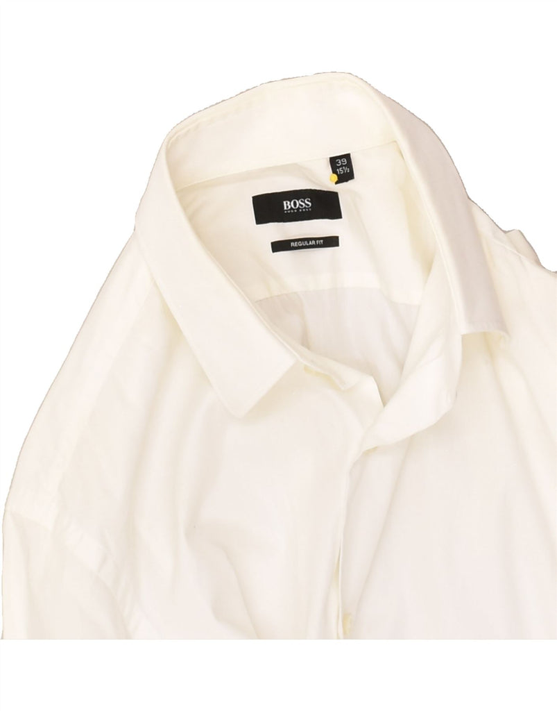 HUGO BOSS Mens Regular Fit Shirt Size 15 1/2 39 Medium White Cotton | Vintage Hugo Boss | Thrift | Second-Hand Hugo Boss | Used Clothing | Messina Hembry 