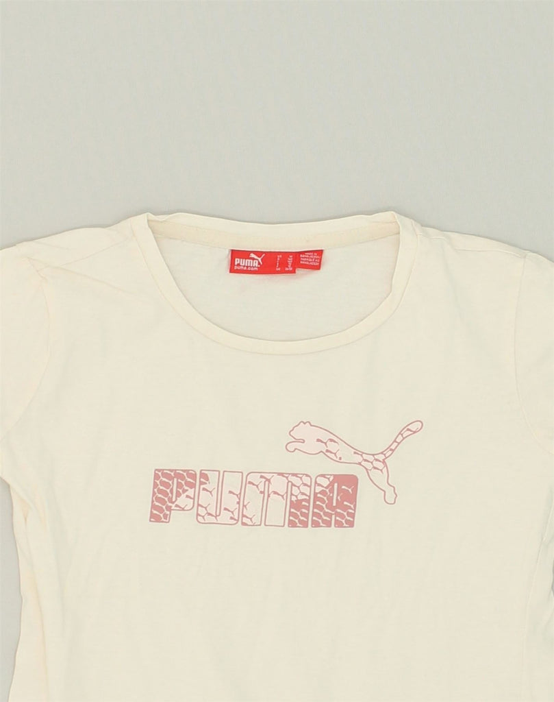 PUMA Girls Graphic T-Shirt Top 9-10 Years White Cotton | Vintage Puma | Thrift | Second-Hand Puma | Used Clothing | Messina Hembry 