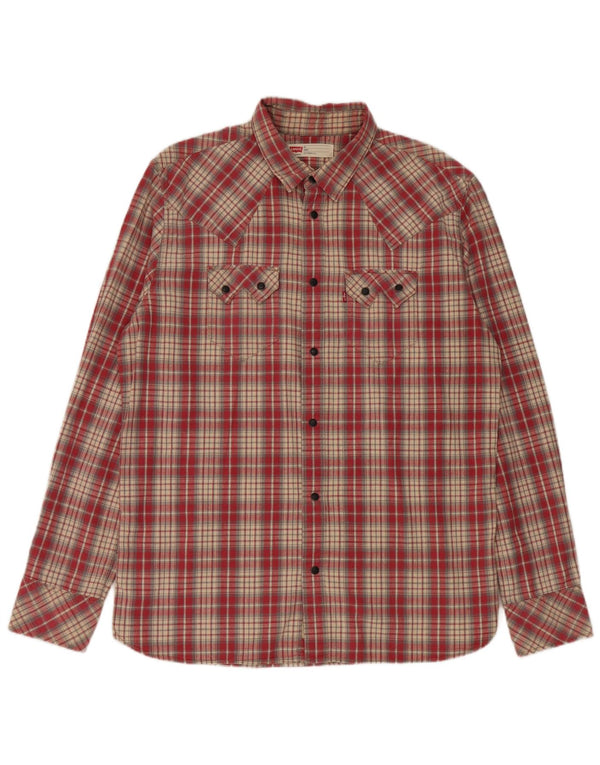 Levi's Mens Western Slim Fit Shirt XL Red Cotton