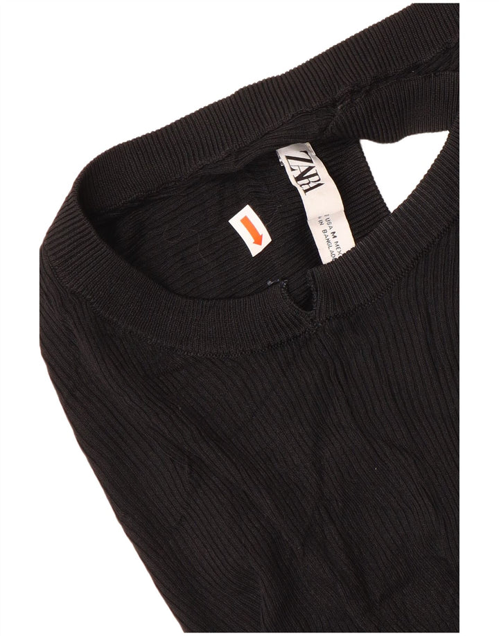 Zara Womens Vest Top UK 12 Medium Black Viscose