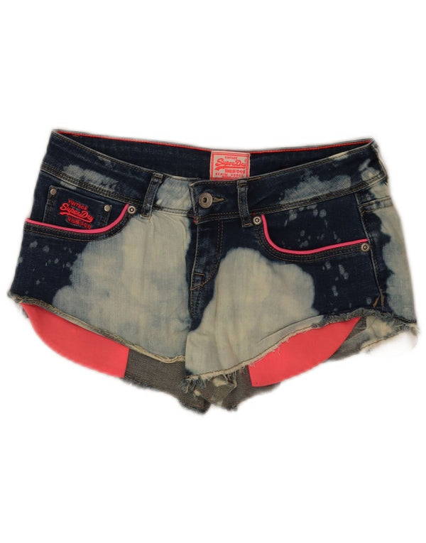 Superdry Womens Acid Wash Denim Hot Pants W26 Small Blue Tie Dye Cotton