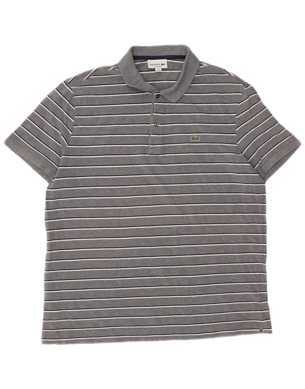 Lacoste Mens Regular Fit Polo Shirt Size 7 2XL Grey Striped Cotton