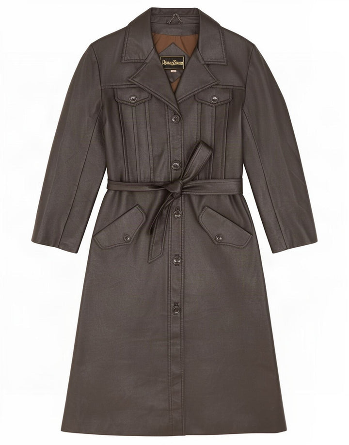 Vintage Womens Leather Coat UK 12 Medium Brown