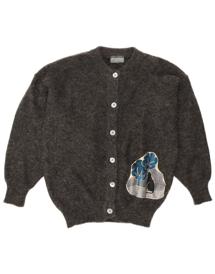 SIGI SCHEIBERG Womens Graphic Cardigan Sweater EU 40 Medium Grey Mohair