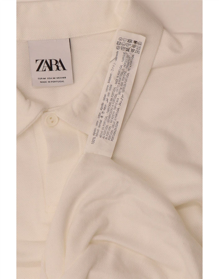 Zara Mens Polo Shirt Medium White Cotton