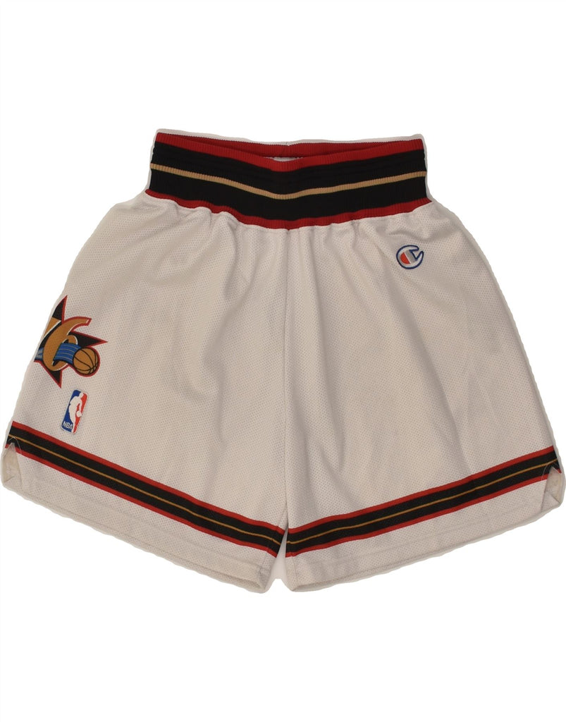 CHAMPION Boys Graphic Sport Shorts 13-14 Years Beige Polyamide | Vintage Champion | Thrift | Second-Hand Champion | Used Clothing | Messina Hembry 