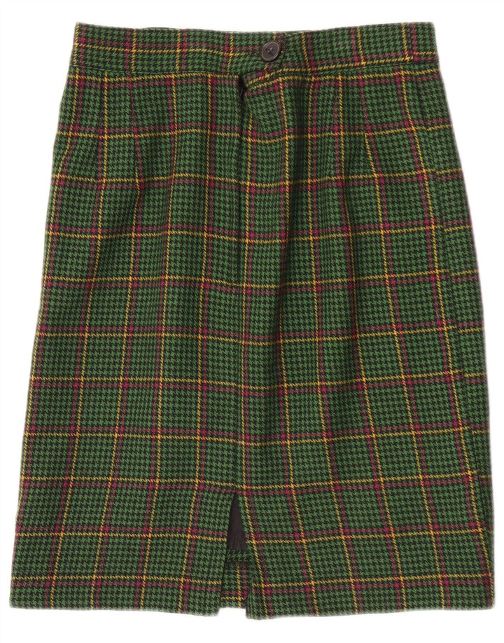 Vintage Womens Straight Skirt W28 Medium Green Houndstooth